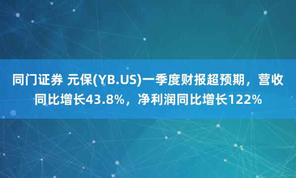 同门证券 元保(YB.US)一季度财报超预期，营收同比增长43.8%，净利润同比增长122%