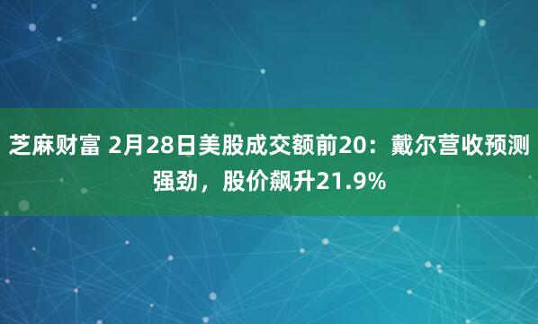 芝麻财富 2月28日美股成交额前20:戴尔营收预测强劲,股价飙升21.9%